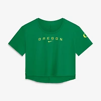 Haut court Nike vert Oregon Ducks pour femme, technologie Dri-FIT Premium Performance.