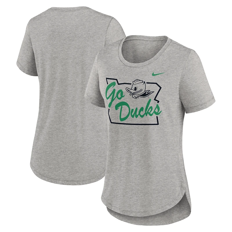 T-shirt Nike Heather Grey Oregon Ducks Local Campus Location Mantra Tri-Blend pour femme