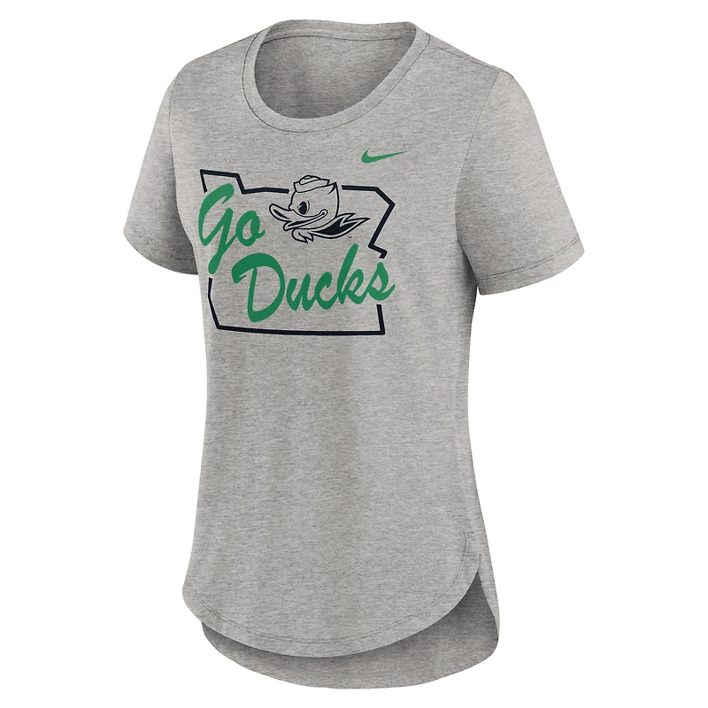 T-shirt Nike Heather Grey Oregon Ducks Local Campus Location Mantra Tri-Blend pour femme