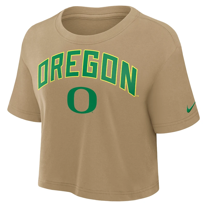 Women's Nike Tan Oregon Ducks Athletic Prep Arch Dri-FIT Cropped T-Shirt