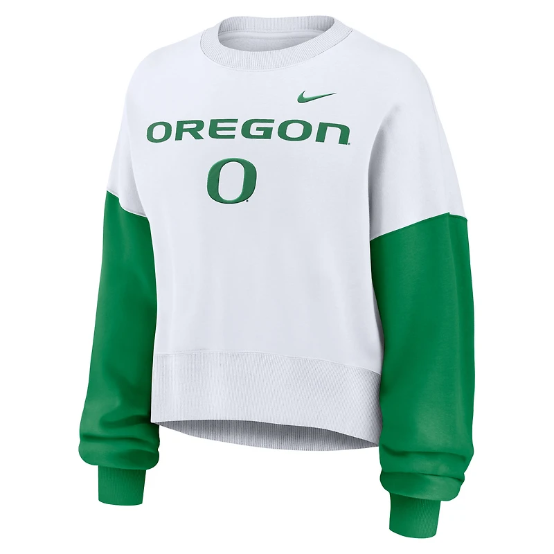 Women's Nike White Oregon Ducks Oversized Color-Block Pullover Sweatshirt
