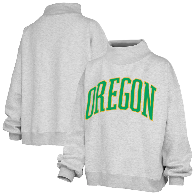 Women's Pressbox Ash Oregon Ducks Oversized Nelson Mock Neck Sweatshirt