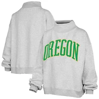 Women's Pressbox Ash Oregon Ducks Oversized Nelson Mock Neck Sweatshirt