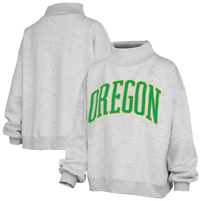 Women's Pressbox Ash Oregon Ducks Oversized Nelson Mock Neck Sweatshirt