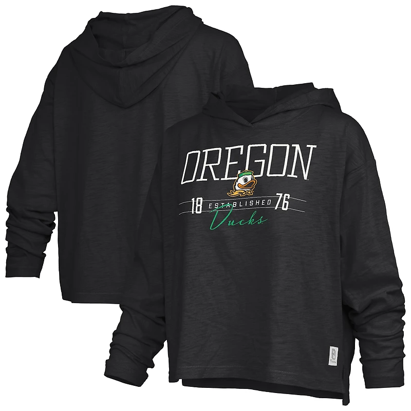 Women's Pressbox Oregon Ducks Castillo Slub Waist Length Long Sleeve Hooded T-Shirt