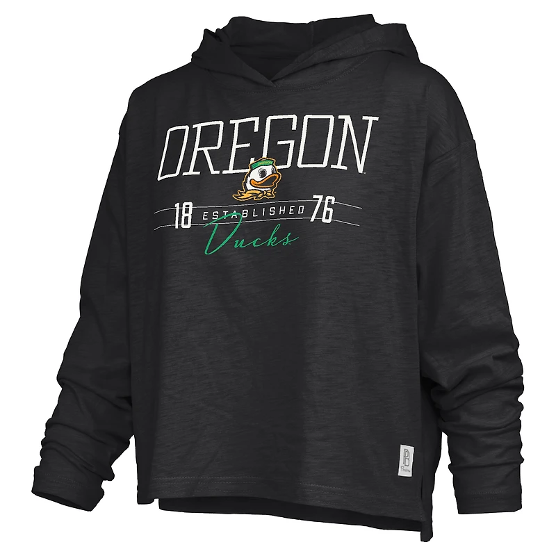 Women's Pressbox Oregon Ducks Castillo Slub Waist Length Long Sleeve Hooded T-Shirt