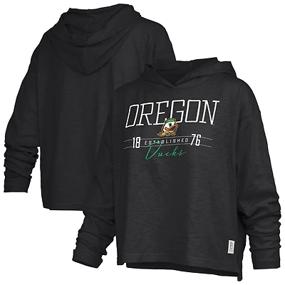 Women's Pressbox Oregon Ducks Castillo Slub Waist Length Long Sleeve Hooded T-Shirt