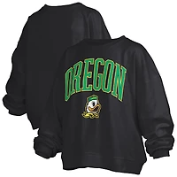 Women's Pressbox White Oregon Ducks Janise Arch Over Logo Waist Length Oversized Pullover Sweatshirt