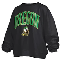 Women's Pressbox White Oregon Ducks Janise Arch Over Logo Waist Length Oversized Pullover Sweatshirt
