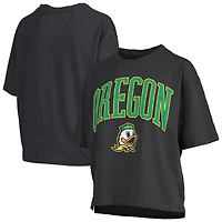 T-shirt surdimensionné flammé blanc Pressbox pour femme avec logo Nelson Arch Over, longueur à la taille, des Oregon Ducks
