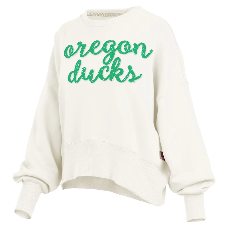 Women's Pressbox Cream Oregon Ducks Oversized Chelsea Waist Length Pullover Sweatshirt