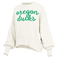 Women's Pressbox Cream Oregon Ducks Oversized Chelsea Waist Length Pullover Sweatshirt