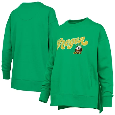 Women's Pressbox Green Oregon Ducks Bonanza Chenille Harper Script Sweatshirt