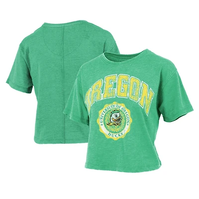 Women's Pressbox Green Oregon Ducks Edith Vintage Burnout Crop T-Shirt