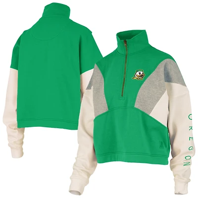 Women's Pressbox  Green Oregon Ducks Ferrara Color Block Quarter-Zip Sweatshirt