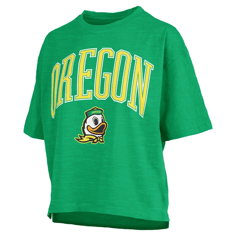 Women's Pressbox Green Oregon Ducks Nelson Arch Over Logo Waist Length Oversized Slub T-Shirt