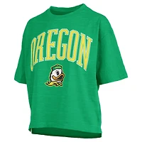 Women's Pressbox Green Oregon Ducks Nelson Arch Over Logo Waist Length Oversized Slub T-Shirt
