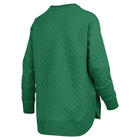 Women's Pressbox Green Oregon Ducks Quilted Long Sleeve Pullover Sweatshirt