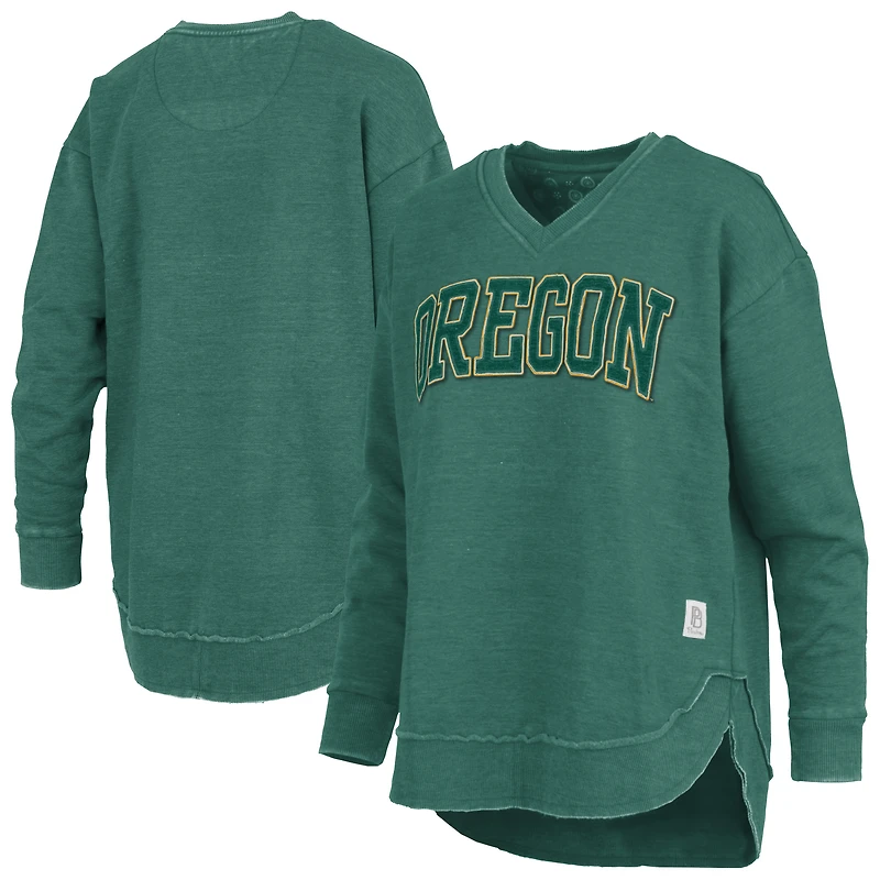Sweat-shirt à col en V et poncho Westin pour femme, vert Pressbox, Oregon Ducks
