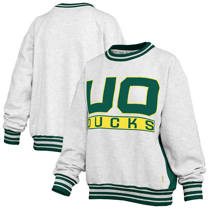 Sweat-shirt ras du cou gris chiné/vert pour femme des Ducks de l'Oregon, Endzone