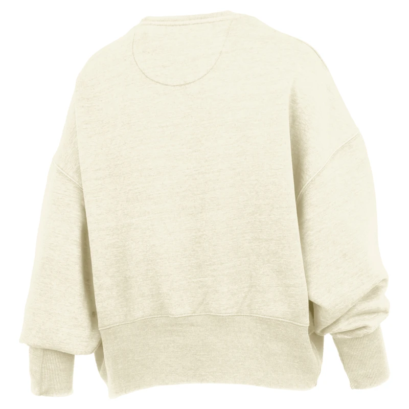 Women's Pressbox Natural Oregon Ducks Oversized Waist-Length Crewneck Sweatshirt
