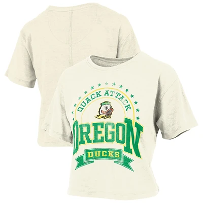 Women's Pressbox Natural Oregon Ducks Vintage Wash Waist-Length Slub T-Shirt