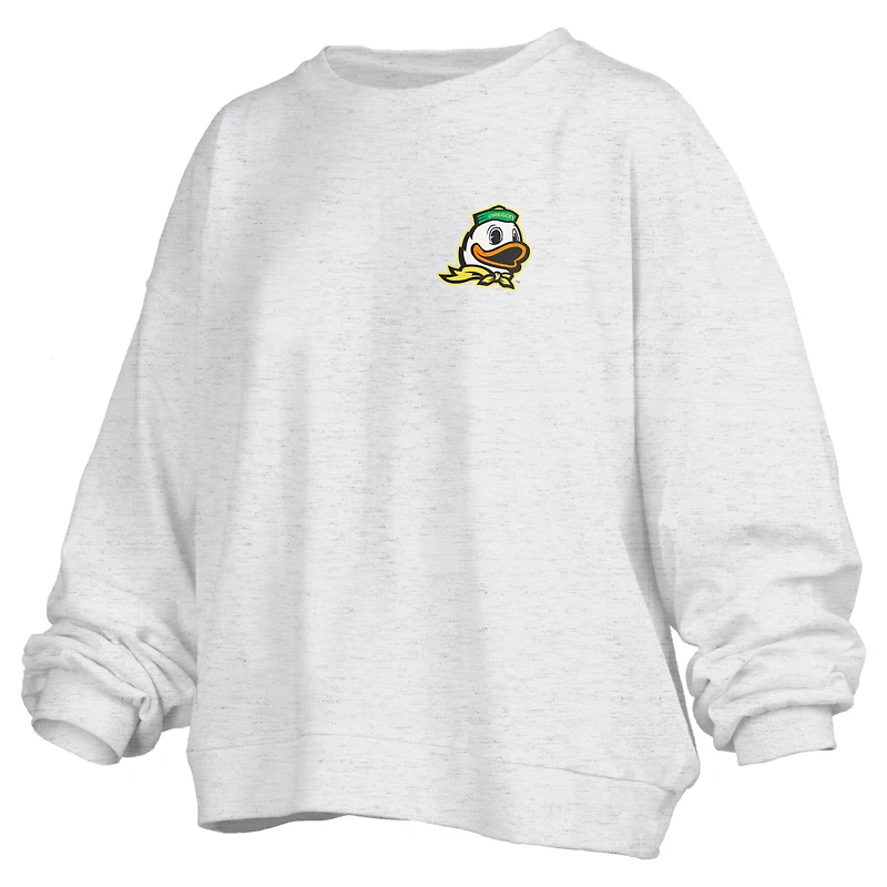 Women's Pressbox Oatmeal Oregon Ducks Waist Length Oversized Janise Melange Sweatshirt