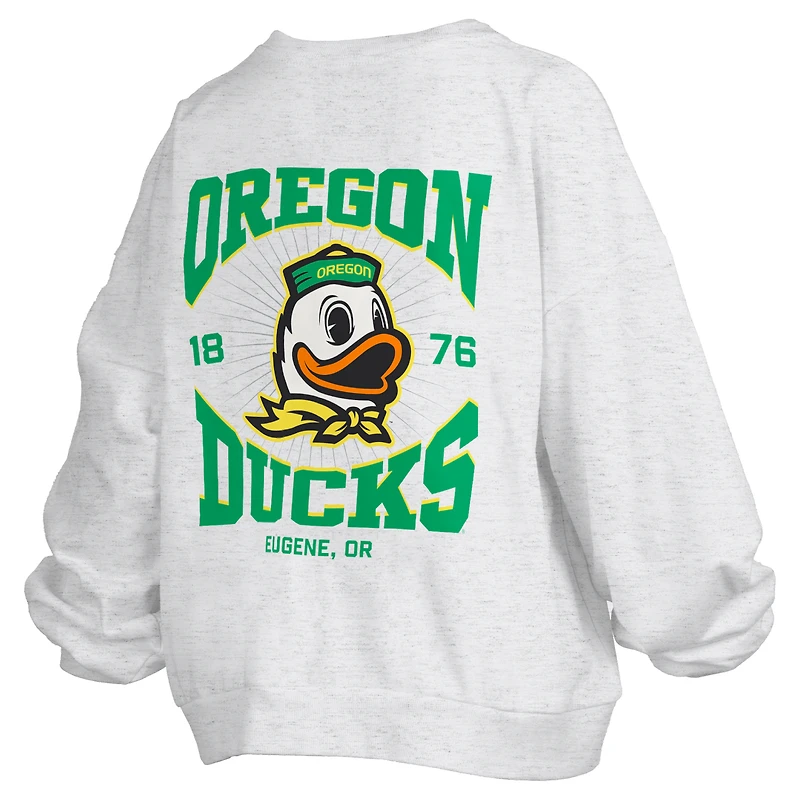 Women's Pressbox Oatmeal Oregon Ducks Waist Length Oversized Janise Melange Sweatshirt
