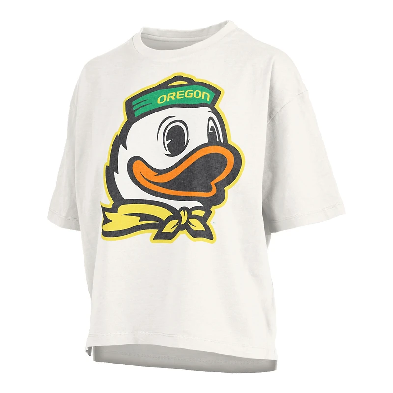 Women's Pressbox  White Oregon Ducks Big Canvas Puff Castillo Motley Slub T-Shirt