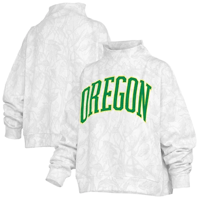Women's Pressbox  White Oregon Ducks Camo Mock Neck Sweatshirt