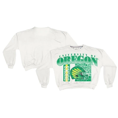 Sweat-shirt rétro surdimensionné Janice blanc des Oregon Ducks pour femme, longueur à la taille