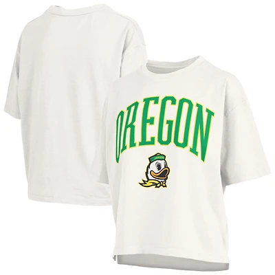 T-shirt oversize à manches longues en jersey flammé blanc Pressbox pour femme, motif Oregon Ducks, grande taille Nelson Motley Crew