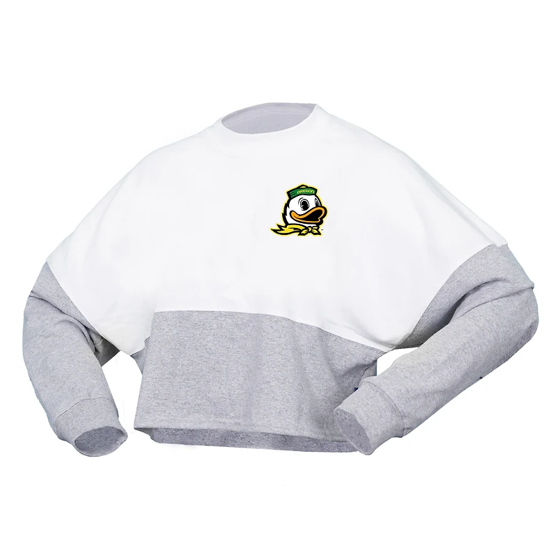 Women's Spirit Jersey  White Oregon Ducks Heather Block Cropped Long Sleeve T-Shirt