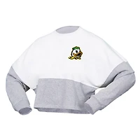 Women's Spirit Jersey  White Oregon Ducks Heather Block Cropped Long Sleeve T-Shirt