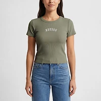 Women's Uscape Apparel  Green Oregon Ducks Upside Down Embroidery Ribbed Cropped T-Shirt