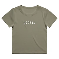 Women's Uscape Apparel  Green Oregon Ducks Upside Down Embroidery Ribbed Cropped T-Shirt