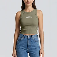 Women's Uscape Apparel Green Oregon Ducks Upside Down Embroidery Ribbed Cropped Tank Top