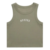 Débardeur court côtelé Uscape Apparel pour femme, motif canards de l'Oregon verts brodés à l'envers