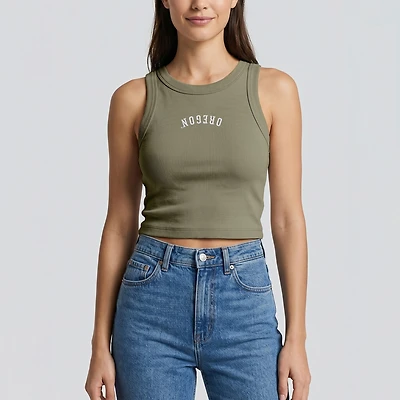 Women's Uscape Apparel Green Oregon Ducks Upside Down Embroidery Ribbed Cropped Tank Top