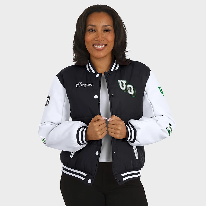 Women's WEAR by Erin Andrews  Black Oregon Ducks Varsity Puffer Jacket