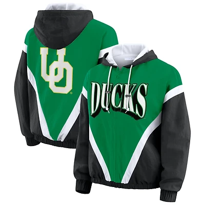 Veste coupe-vent à capuche entièrement zippée et colorblock vert/noir des Oregon Ducks pour femme par Erin Andrews