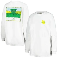 T-shirt surdimensionné à manches longues blanc pour femmes, couleurs confortables du stade dessiné la main des Ducks de l'Oregon