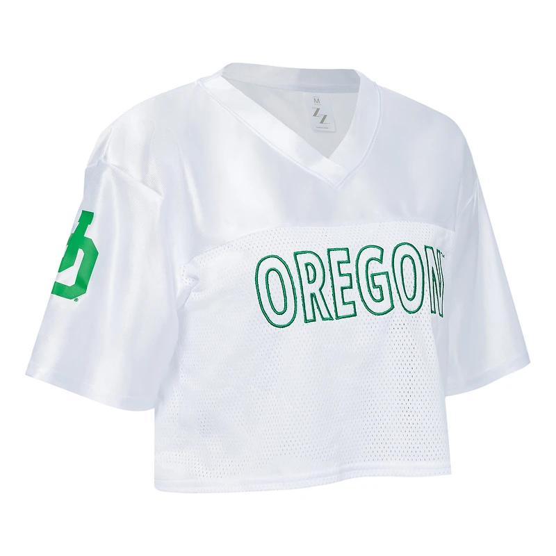 Women's ZooZatz White Oregon Ducks Mesh Cropped V-Neck T-Shirt