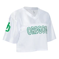 Women's ZooZatz White Oregon Ducks Mesh Cropped V-Neck T-Shirt