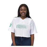 Women's ZooZatz White Oregon Ducks Mesh Cropped V-Neck T-Shirt