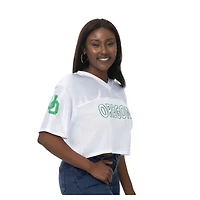Women's ZooZatz White Oregon Ducks Mesh Cropped V-Neck T-Shirt