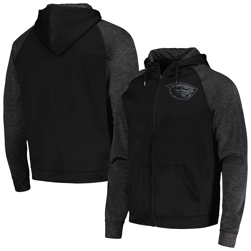 Sweat à capuche zippé Colosseum Black Oregon State Beavers Blackout 3.0 Tonal Raglan pour homme