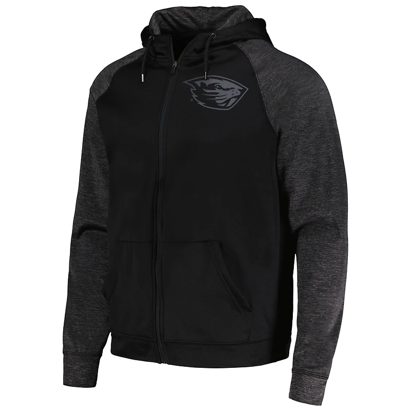 Men's Colosseum Black Oregon State Beavers Blackout 3.0 Tonal Raglan Full-Zip Hoodie