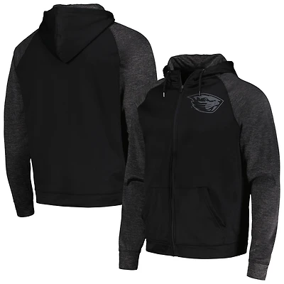 Sweat à capuche zippé Colosseum Black Oregon State Beavers Blackout 3.0 Tonal Raglan pour homme