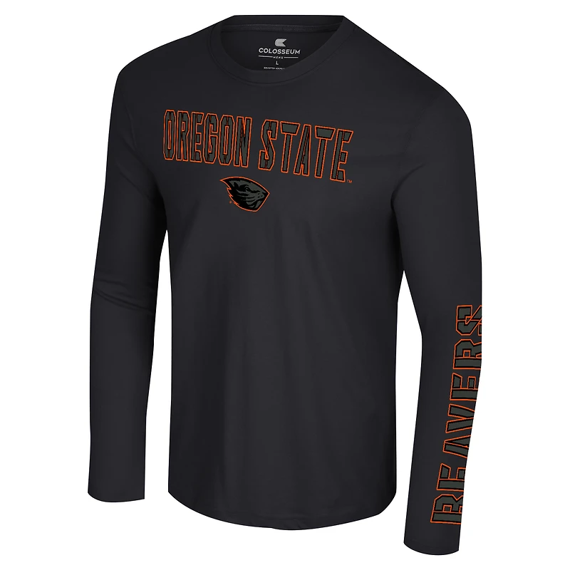 Men's Colosseum Black Oregon State Beavers Color Pop Active Blend 2-Hit Long Sleeve T-Shirt